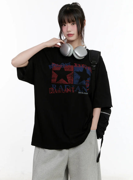 oversized-star-graphic-vintage-t-shirt-cl507 / Black
