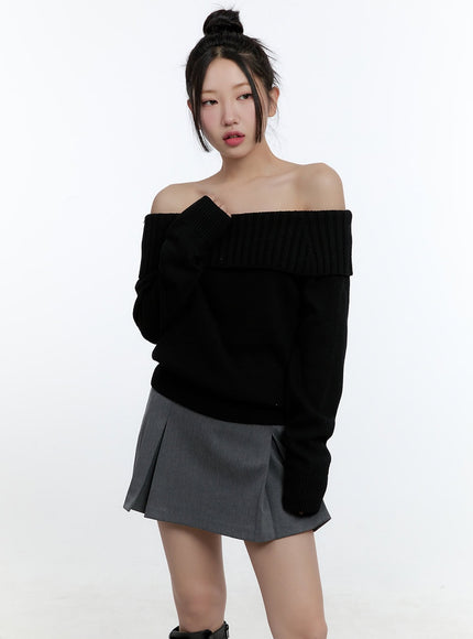 wool-blend-off-shoulder-sweater-cd424 / Black