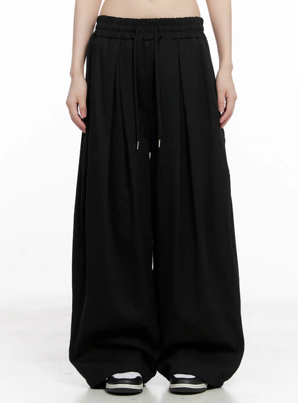 pintuck-wide-cotton-pants-cg518 / Black