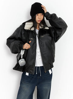 oversized-faux-fur-collar-jacket-co528 / Black