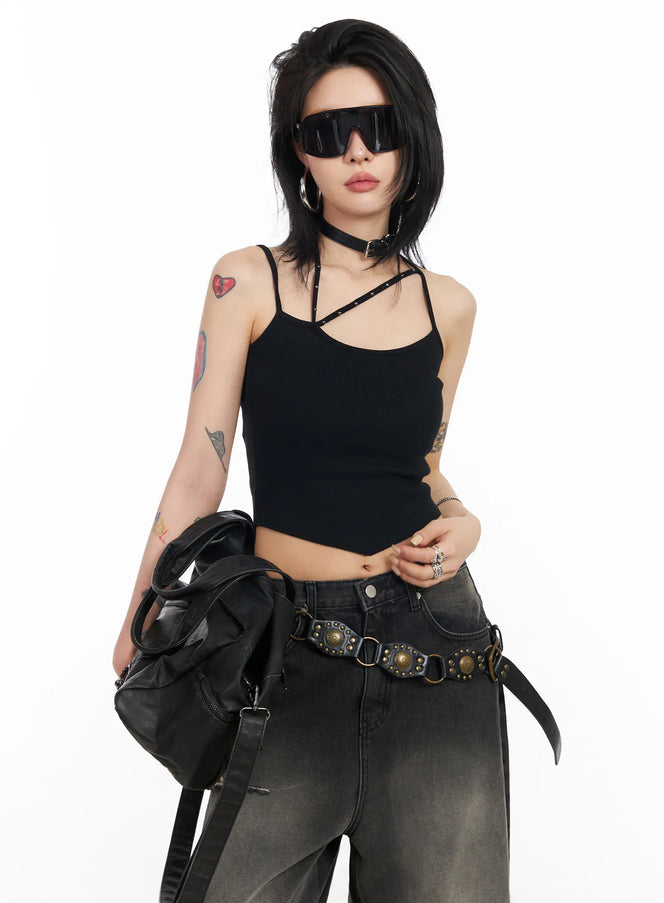 edgy-double-strap-tank-top-cd1202 / Black