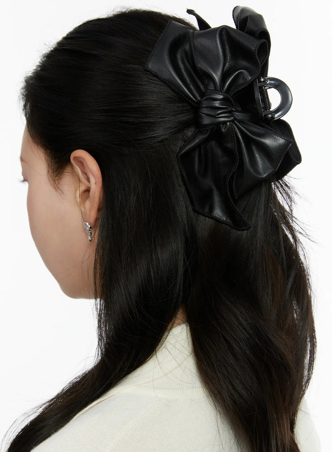 eco-leather-bow-claw-clip-f502 / Black