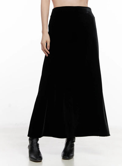 low-rise-velvet-maxi-skirt-cn504 / Black