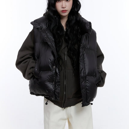 oversized-chic-zip-up-puffer-vest-cd419 / Black