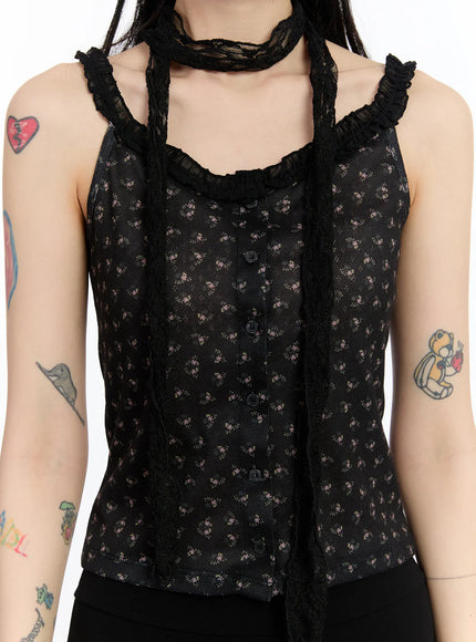 floral-lace-scarf-ca507 / Black
