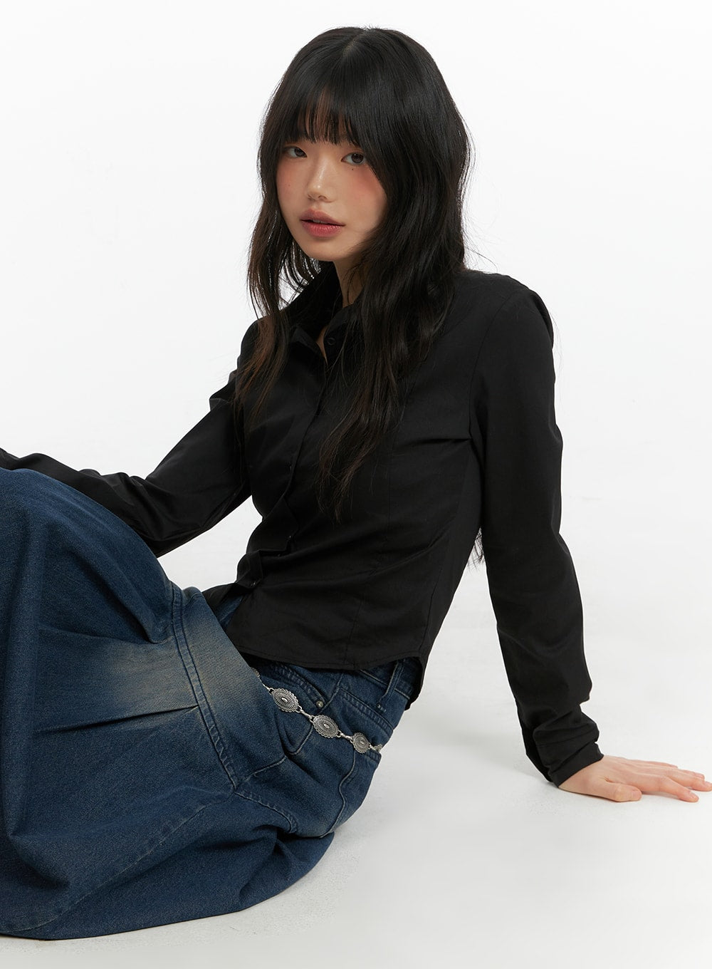 long-sleeve-crop-blouse-cm413 / Black