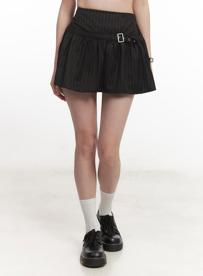 buckle-flare-stripe-mini-skirt-ca501 / Black