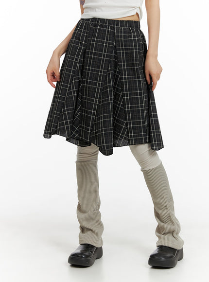 flared-checkered-midi-skirt-cm413 / Black