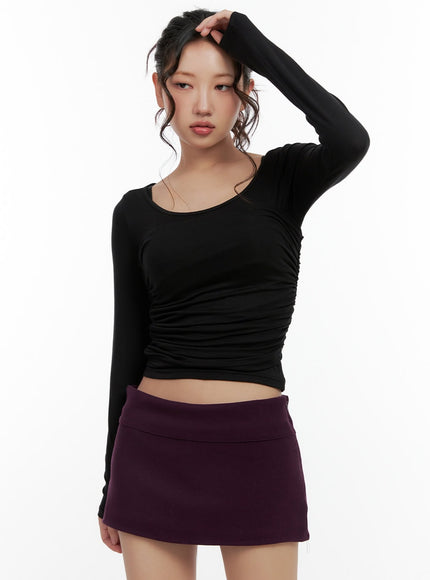 shirred-u-neck-crop-top-cn405 / Black