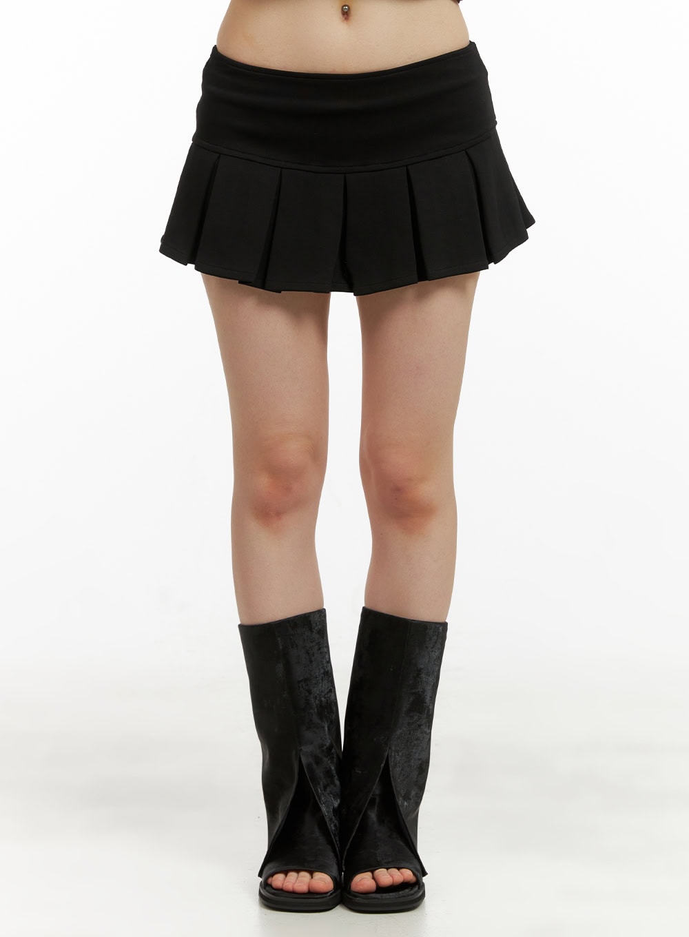 banded-pleated-cotton-mini-skirt-cu425 / Black