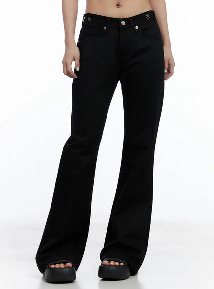 rhinestone-studded-flare-pants-cl511 / Black