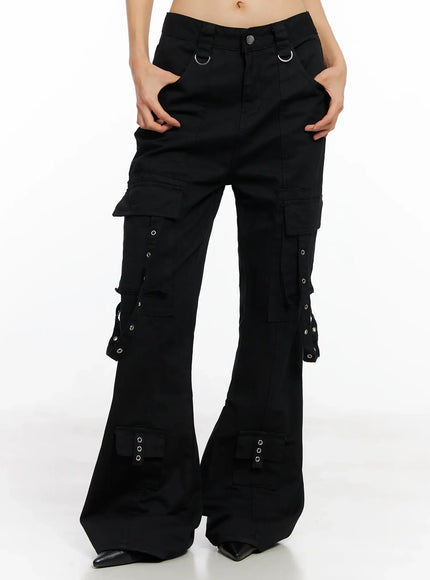 strap-utility-flare-trousers-co528 / Black