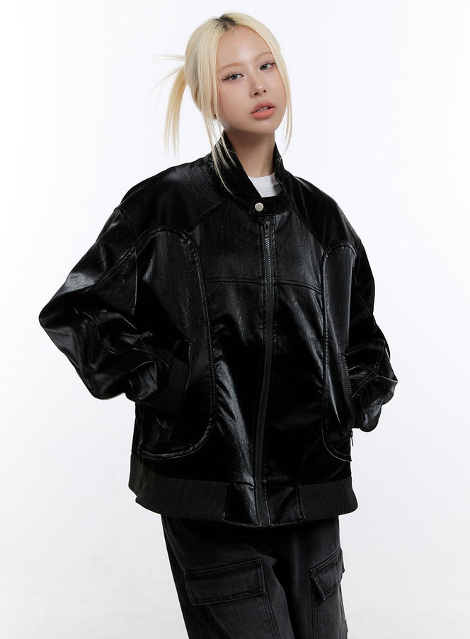 edgy-oversized-faux-leather-jacket-co423 / Black