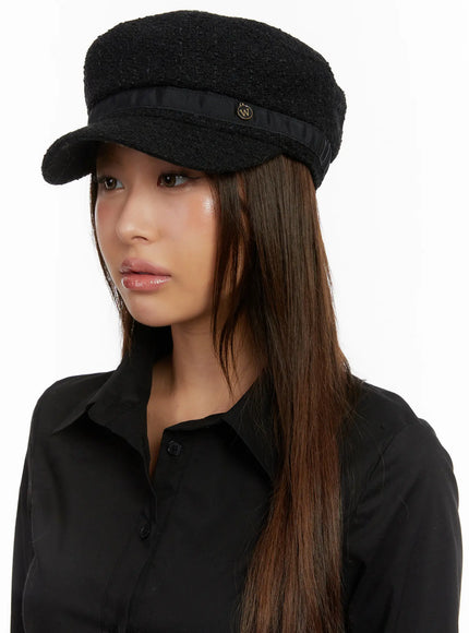 wool-tweed-newsboy-cap-cd517 / Black
