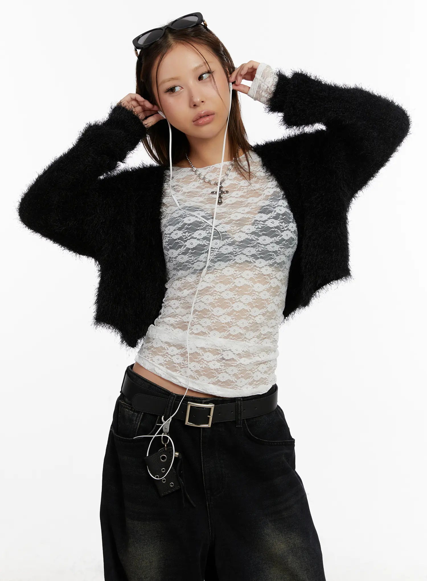 fuzzy-cropped-cardigan-cd512 / Black
