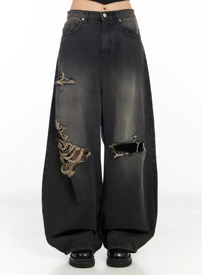quincy-distressed-baggy-jeans-cd1202 / Black