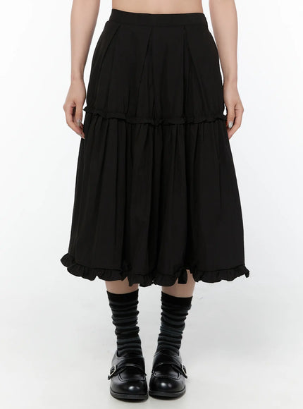 tiered-flare-midi-skirt-cy515 / Black