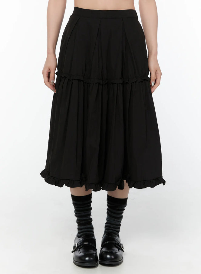 tiered-flare-midi-skirt-cy515 / Black