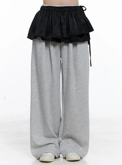 ruffle-layered-wide-leg-pants-cs519 / Black