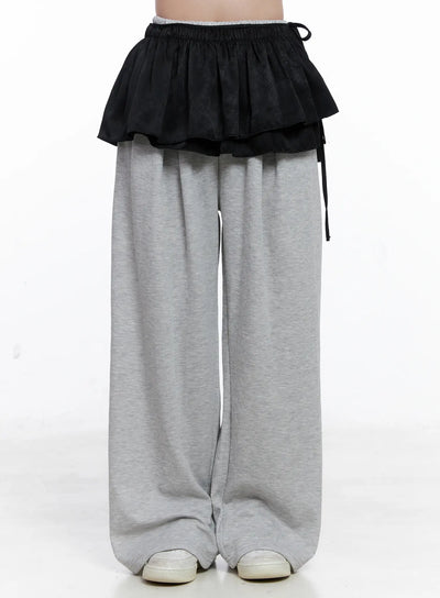 ruffle-layered-wide-leg-pants-cs519 / Black