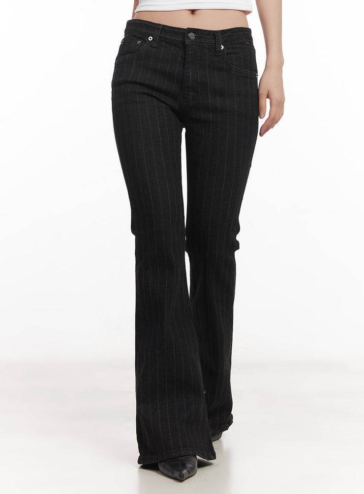 slim-fit-striped-flared-pants-ca525 / Black