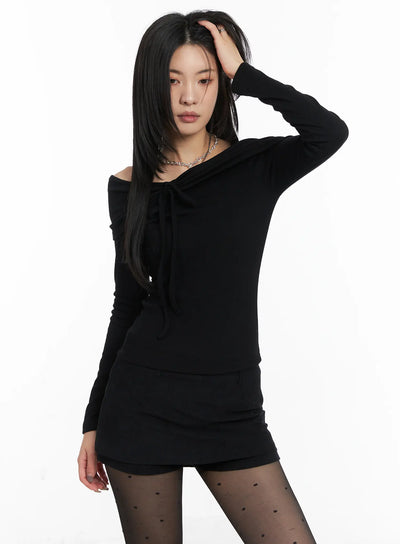 elegant-off-shoulder-long-sleeve-top-cd508 / Black