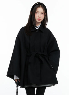 elegant-wool-blended-cape-coat-cn518 / Black