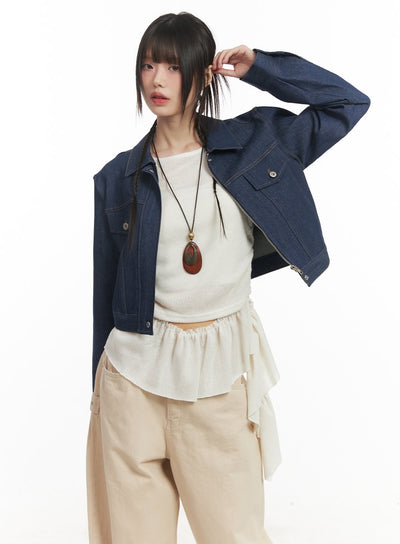 denim-zip-up-collared-jacket-cf519 / Blue