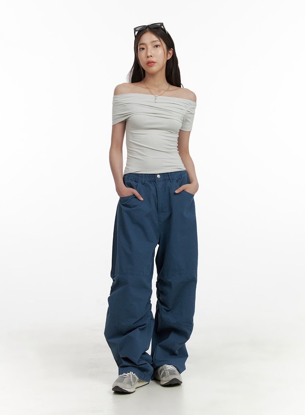 shirred-baggy-pants-cy416 / Blue