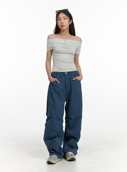 shirred-baggy-pants-cy416 / Blue