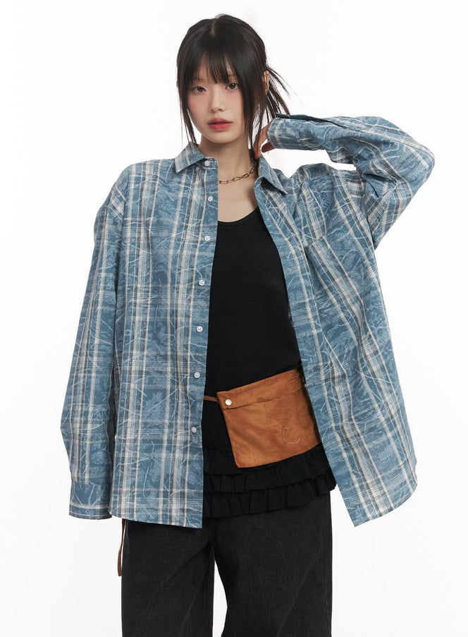 Damaged-Effect Oversized Flannel CF518