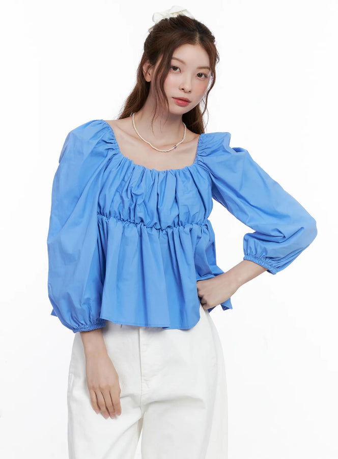two-way-shirred-square-neck-blouse-cg520 / Blue