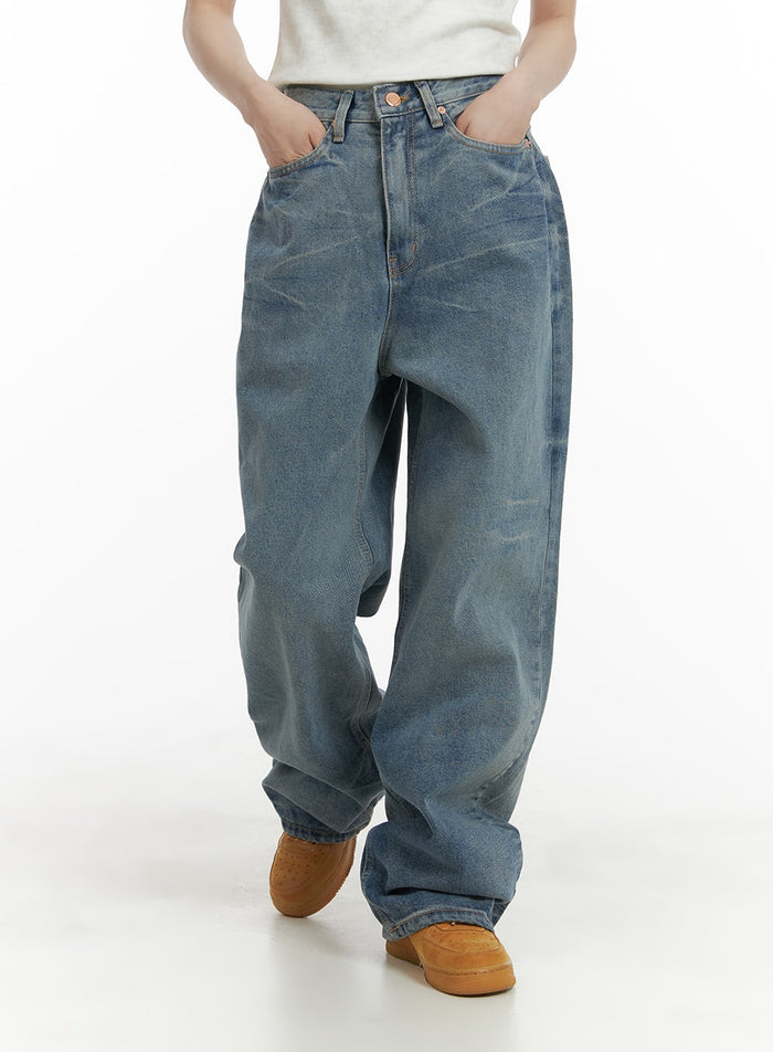 relaxed-washed-wide-fit-jeans-ca408 / Blue