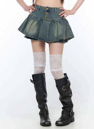 buttoned-pleated-mini-skirt-ca528 / Blue