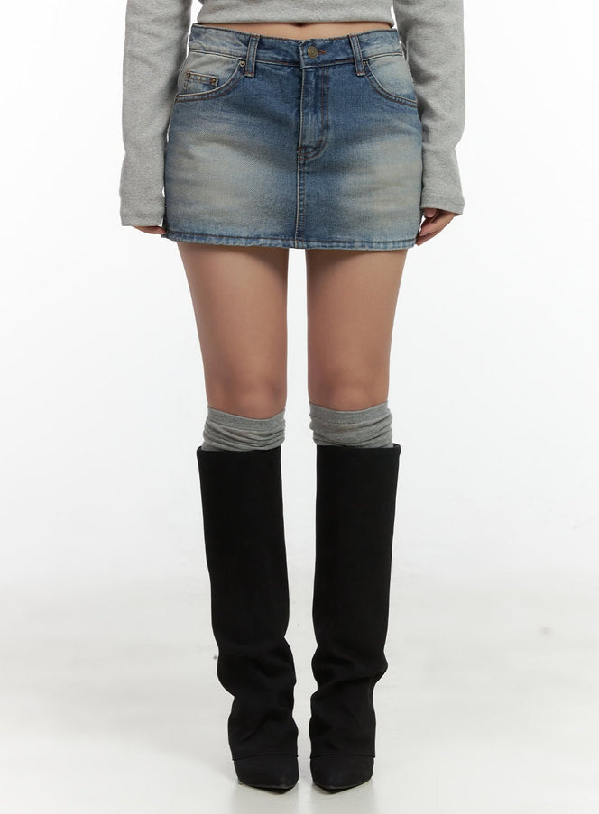 faded-denim-mini-skirt-co417 / Blue