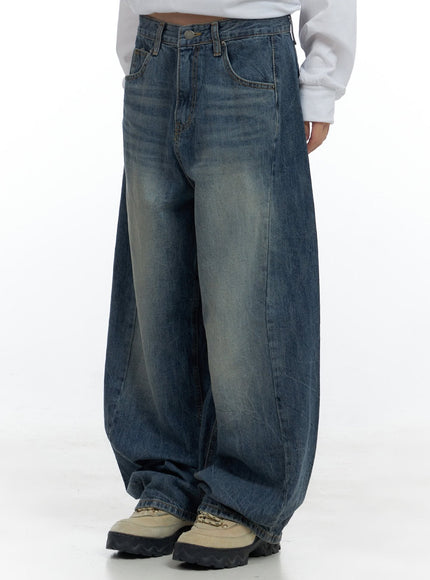 kali-side-slit-washed-denim-baggy-jeans-cs419 / Blue