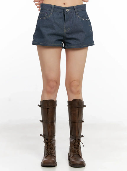 studded-denim-shorts-cl525 / Blue