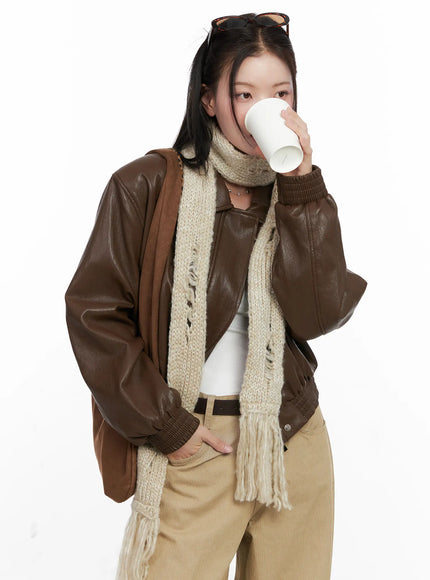 crop-faux-leather-jacket-co530 / Brown