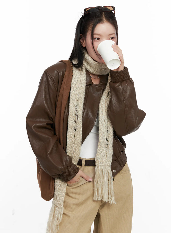 crop-faux-leather-jacket-co530 / Brown