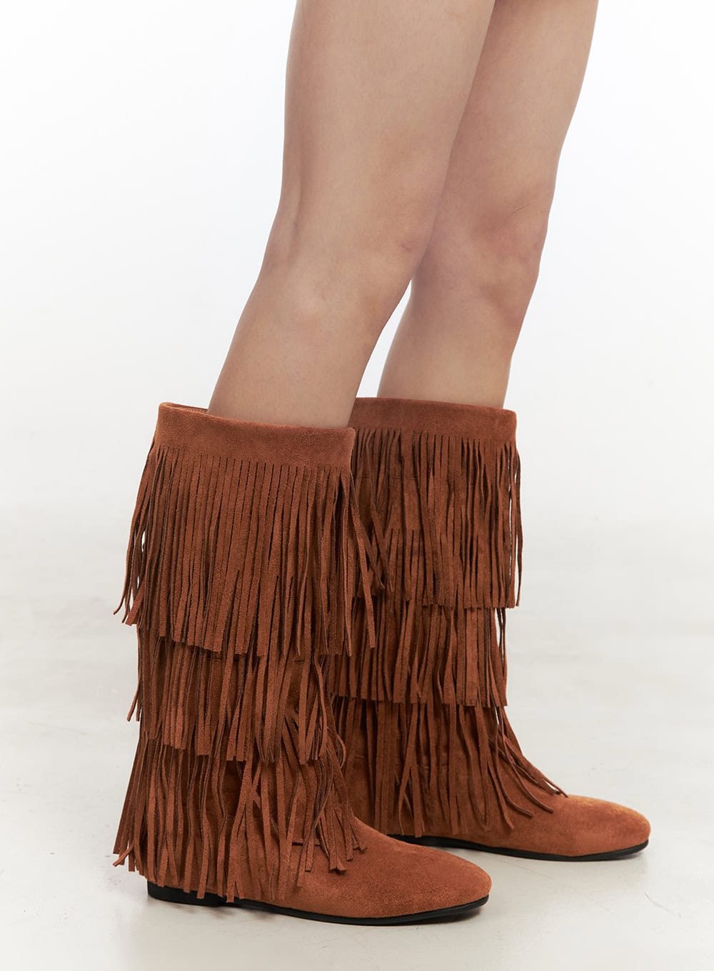 Fringe Faux-Leather Long Boots CF513