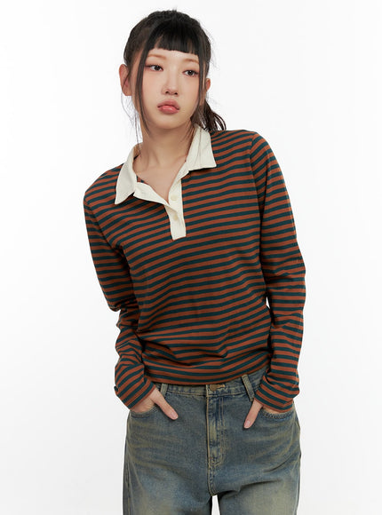 stripe-buttoned-cotton-crop-top-cn405 / Brown