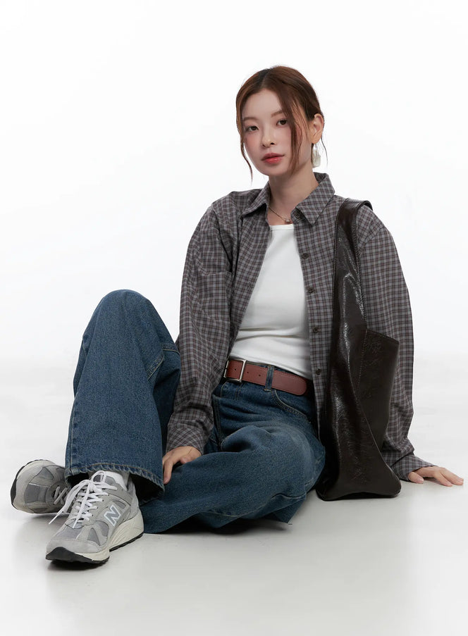 casual-plaid-button-down-shirt-cg520 / Brown