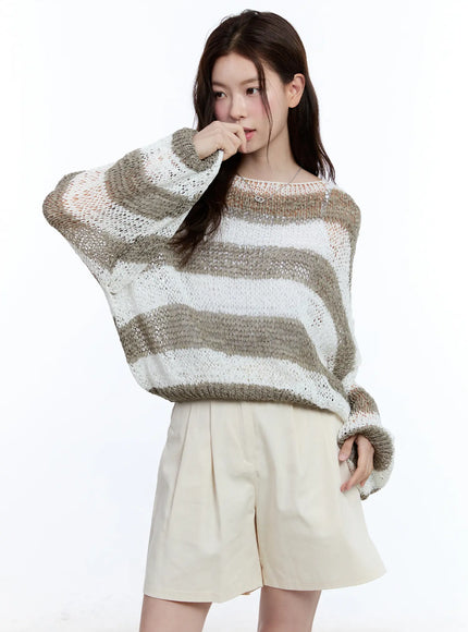 sheer-striped-loose-fit-sweater-cu513 / Brown