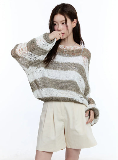 sheer-striped-loose-fit-sweater-cu513 / Brown