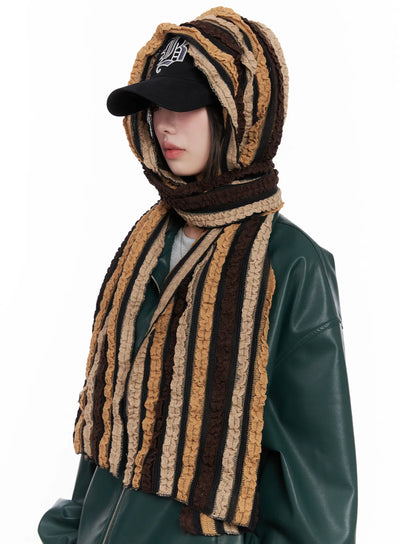 striped-dual-tone-scarf-cn511 / Brown