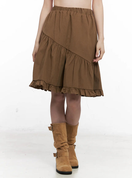 ruffle-hem-midi-skirt-co530 / Brown
