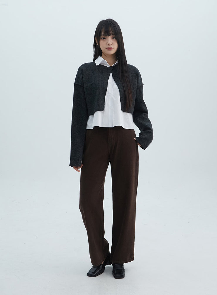 solid-wide-fit-pants-on313 / Brown