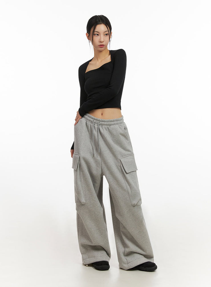 Warm Wide-Leg Cargo Sweatpants ID431