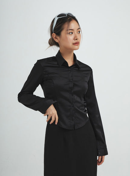 Navy Satin Line Shirt CS14