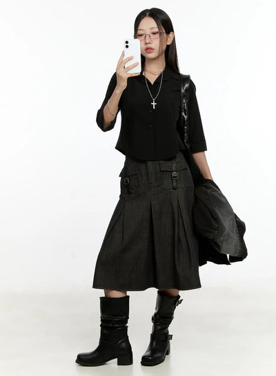 buckle-pleated-denim-midi-skirt-cl531